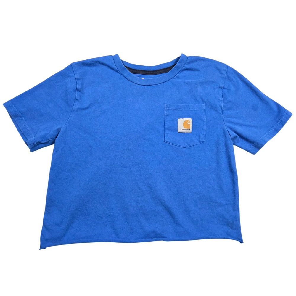 Carhartt Blue Crop Pocket Tee with Gold Logo Patch